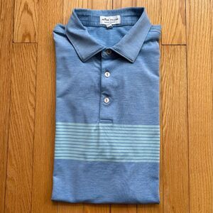 Peter Millar Summer Comfort Mens Short Sleeve Polo Shirt Large Blue Green Stripe